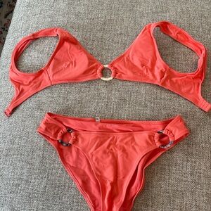 Coral Ring-Detail Bikini Set